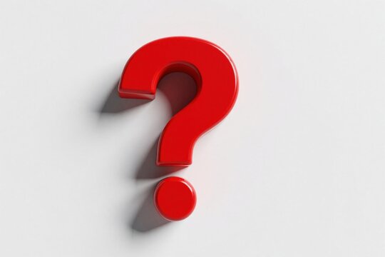 Bold red question mark rendered on white background. Symbol represents query, doubt, or important inquiry. Clean 3D graphic for concepts like problem solving or confusion.