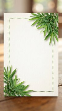 Blank card with green bamboo leaf border design