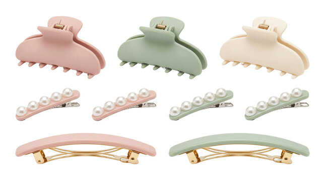 Pastel hair accessories set, matte claw clips and pearl barrettes, aesthetic hair styling tools for women and girls