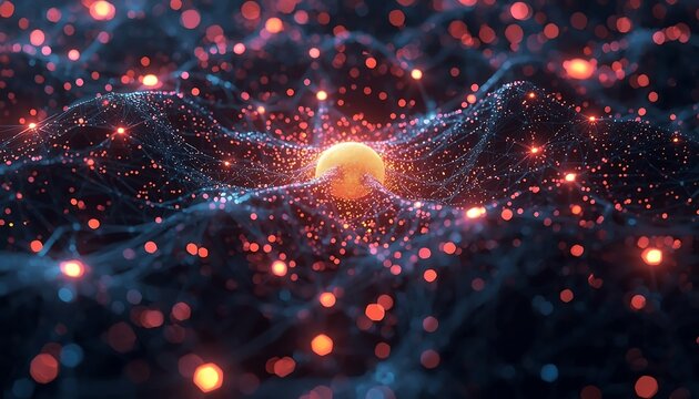 Abstract digital with glowing particles and network patterns