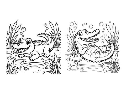 Baby Crocodile Lying Beside River Cute Reptile Coloring Pages