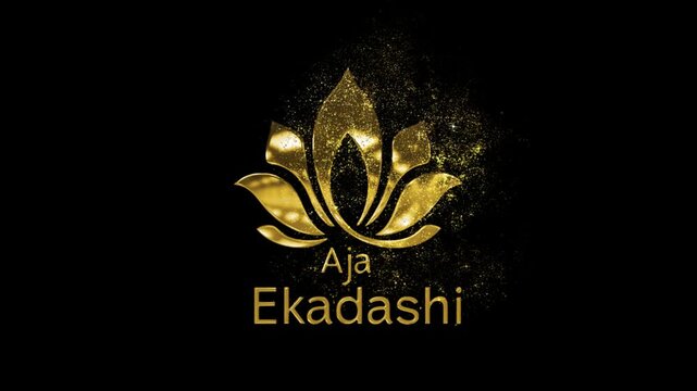 Aja Ekadashi greeting golden banner with golden particles, Indian festival, transparent background