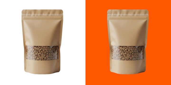 Kraft paper coffee bean pouch packaging bag mockup design template png