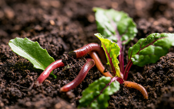 Close-up of moving compost worms on a nature background