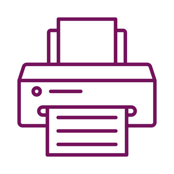 Modern purple outline printer icon with paper documents being printed a sleek digital vector illustration of office technology and printing services transparent background