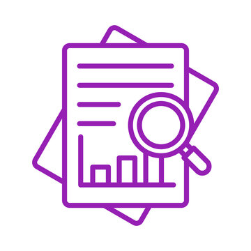 Business report data analysis search document icon symbol for financial statistics management purple outline concept transparent background