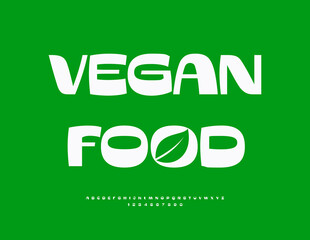 Naklejka premium Vector Green logo Vegan Food with Decorative Leaf. Modern Stylish Font. Unique set of Classy Alphabet Letters and Numbers.