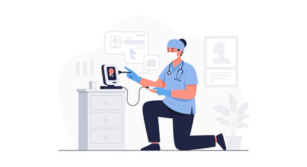 Fototapeta premium Medical Professional Performing a Visual Examination Using Diagnostic Technology Illustration
