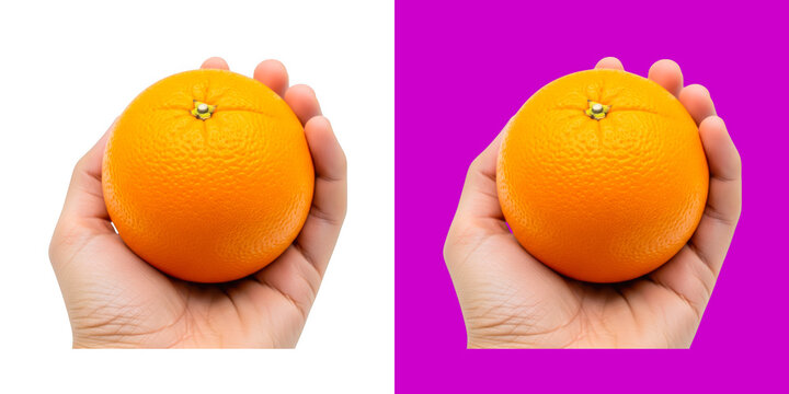 Fresh ripe orange fruit held in hand for healthy snack photo png