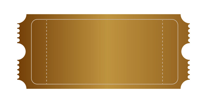 Blank golden movie ticket stub with a metallic gradient texture for events and cinema entry