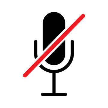 Black microphone icon with a red strike through line representing mute or no audio status
