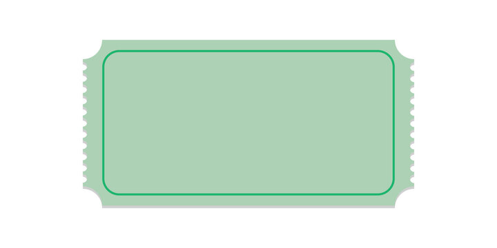 Blank green paper ticket stub for events and entry with simple border frame