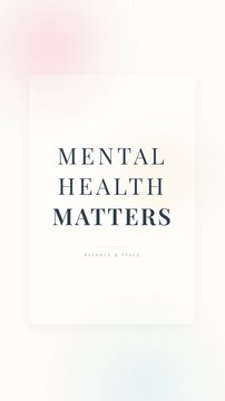 Mental Health Matters Typography Animation Coming into Focus on Soft Pastel Background (Vertical Video)