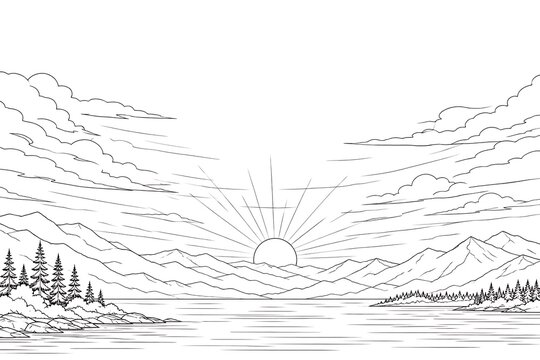 sunset, gradient, vector, line art, sunset background, abstract, sky, sun, horizon, vector illustration, line drawing, outline, minimalist, modern, background, colorful, warm colors, orange, pink, pur