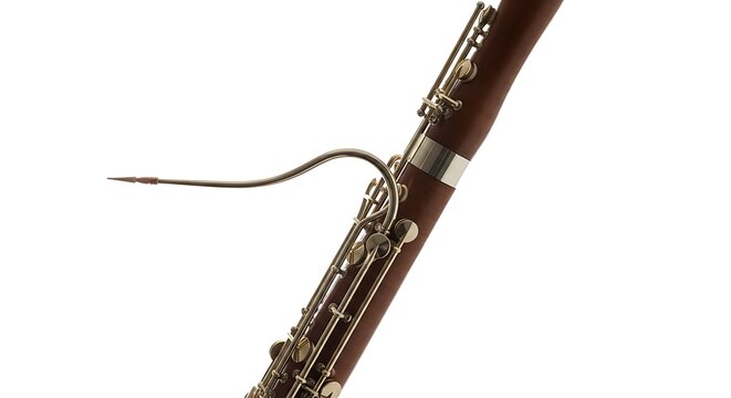 Close up detail view of professional bassoon woodwind instrument