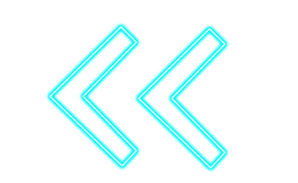 Double left arrows neon sign isolated on transparent background