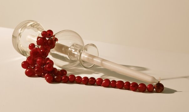 Glass dropper with red beads scattered near it