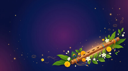 Fototapeta premium Traditional Janmashtami Flute and Flowers Festive Background Illustration