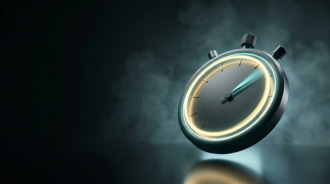 Floating stopwatch with illuminated dial and copy space. Time management, deadline tracking, productivity measurement and business efficiency concept for corporate communication