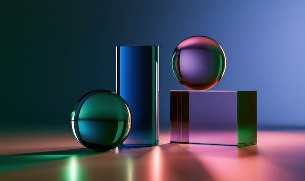 Minimalist arrangement of transparent geometric objects