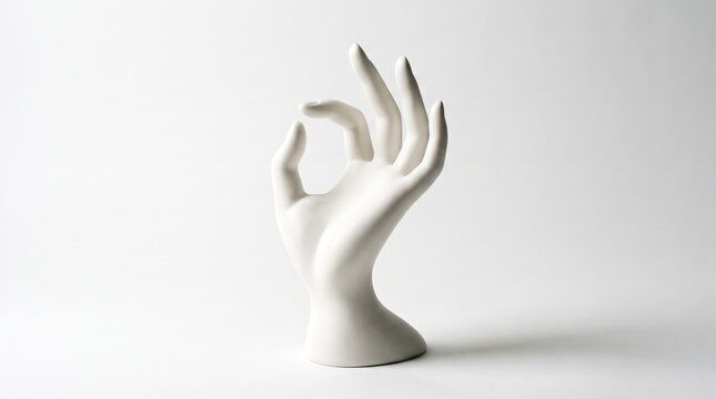 Minimalist white hand sculpture in elegant gesture on neutral background for modern decor