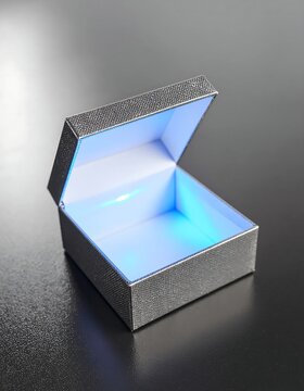 Open Metal Box with Blue Light Inside.