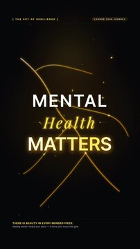 Glowing Golden Mental Health Matters Typography Motion Graphics on Dark Background (Vertical Video)