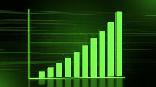 Green neon bar chart with axis line glow.
