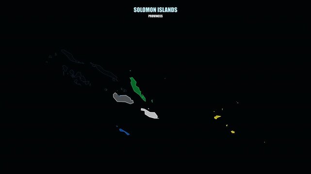Glowing Solomon Islands Regions Assemble into Country Shape on World Map