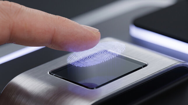 Scanning for biometric security print finger identification system verification touch authentication access technology safety focus