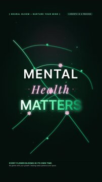 Animated Typography of Mental Health Matters with Glowing Lines on Dark Background (Vertical Video)