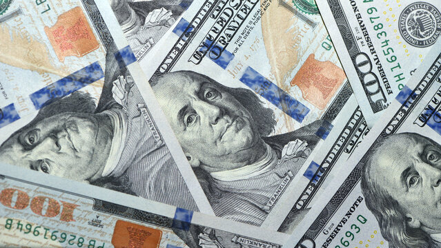dollars banknotes, close-up. US dollars sample. 100 American dollars, Mr. Franklin. paper money, currency, cash. finance, payments, trade, financial transactions concepts, crisis, prosperity