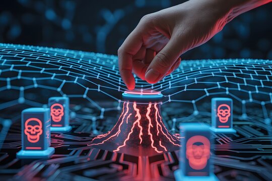 Cyber security digital technology concept with human hand touching glowing