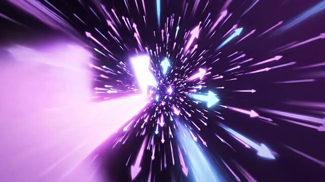 Radiating purple and blue arrows motion burst.