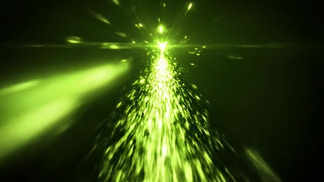 Radiant green light flare erupting from central arrow head.