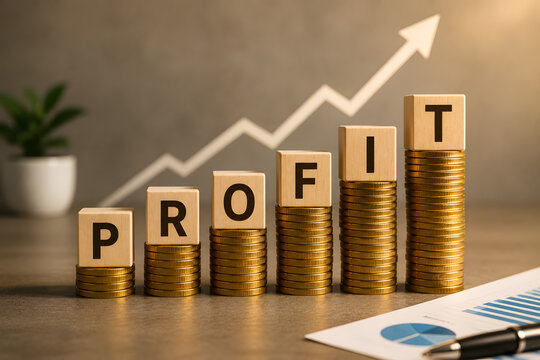 Growing Profit Concept with Stacked Coins and Upward Financial Chart