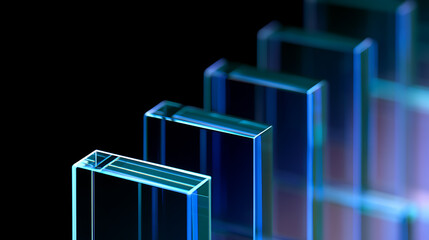 Fototapeta premium Abstract close up view of glowing clear geometric shapes with cool light creating a modern and futuristic design