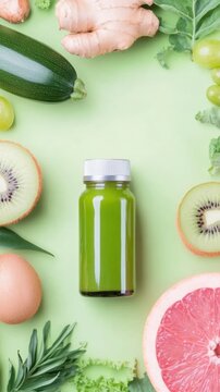 Vibrant Green Juice Surrounded by Fresh Fruits and Vegetables for Healthy Lifestyle Inspiration