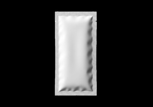 Blank white sachet mockup for food or cosmetic product isolated on transparent background
