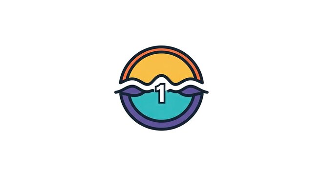 Modern stylized circular icon representing the number one with waves and sun elements