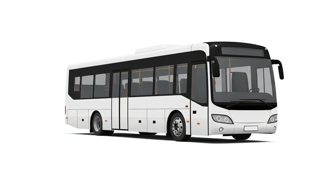 Modern white city bus with tinted windows and sleek design, isolated on a white background.