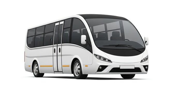 Modern White Minibus Passenger Vehicle Isolated on White Background