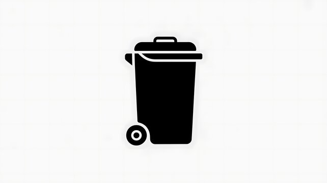 Black trash can icon with wheels for waste and recycling