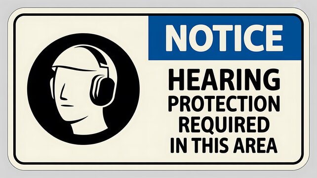 Notice hearing protection required in this area sign