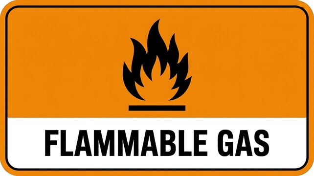Flammable gas hazard warning sign with fire symbol
