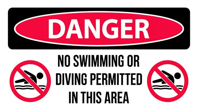 Danger sign no swimming or diving permitted in this area