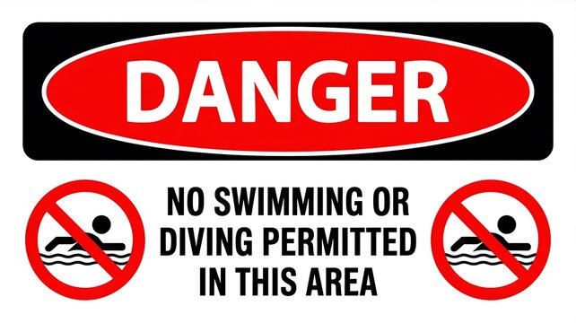 Danger sign no swimming or diving permitted in this area