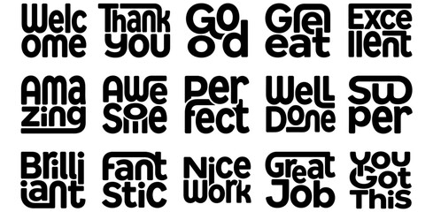 Fototapeta premium Set of positive motivational words and phrases with decorative typography for classroom labels or creative design projects
