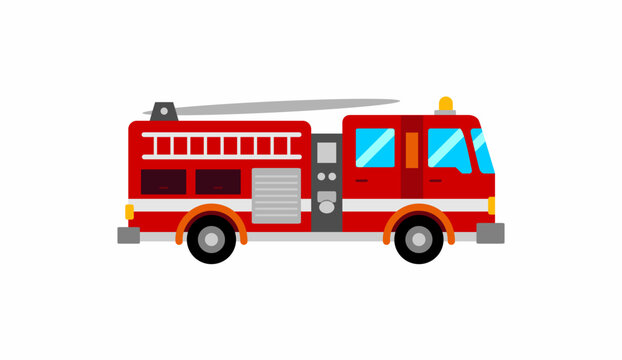 Red Fire Engine Cartoon Vector Illustration Isolated on White Background Firefighter Truck Emergency Vehicle Asset