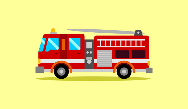 Red Fire Truck Vector Illustration Isolated on Yellow Background